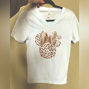 Minnie Mouse Rose Gold Sparkle Animal Print T-Shirt Small